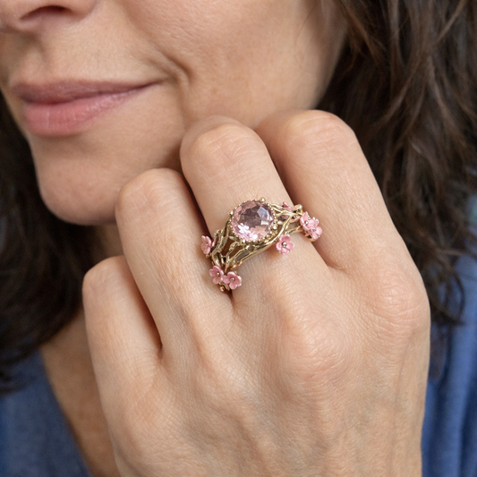 Anello Fiore Rosa Cristallo Elegante