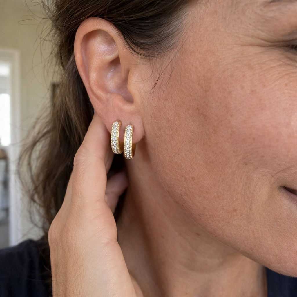 Pave Icon Hoop Yellow Gold Earrings