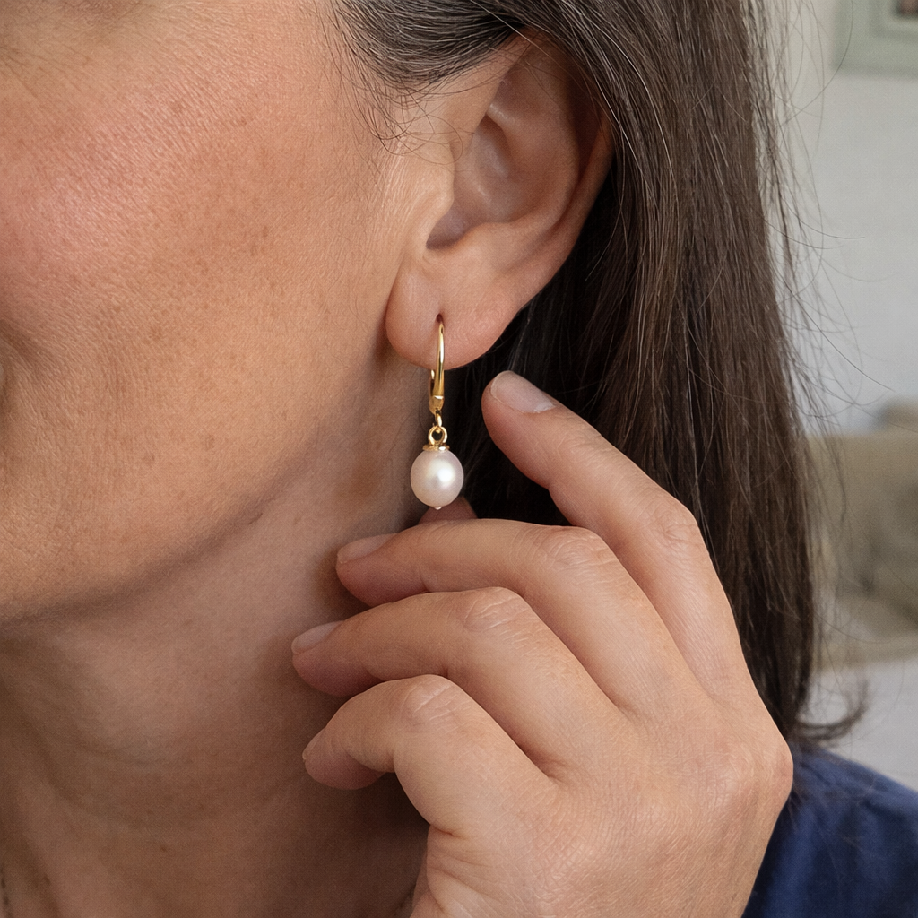 Pearl Drop Yellow Gold Earrings