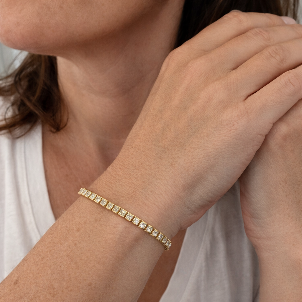 Square Tennis Yellow Gold Bracelet