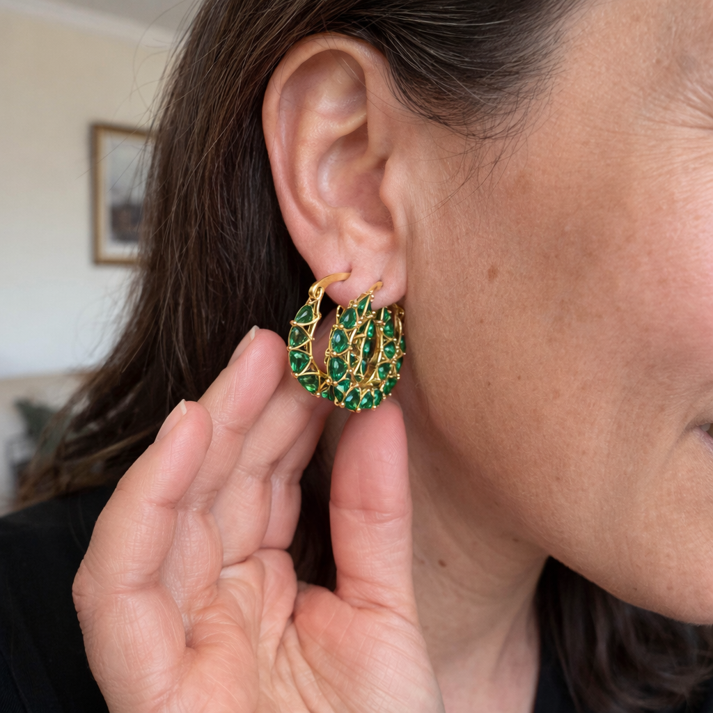 Elena Marlowe Emerald Hoop Yellow Gold Earrings