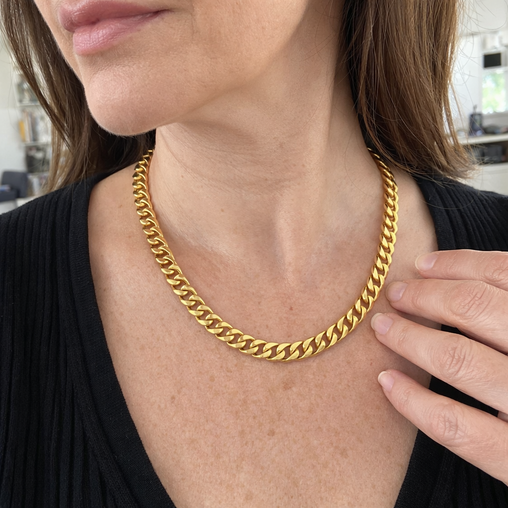 Thick Cuban Link Yellow Gold Necklace