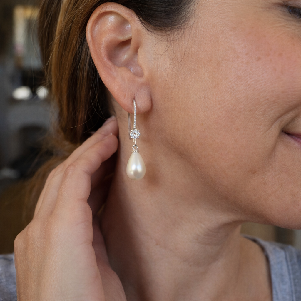 Brilliant Pearl Drop White Gold Earrings