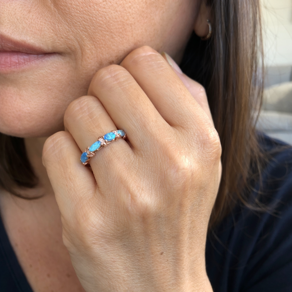 Elegant Blue Opal Yellow Gold Ring