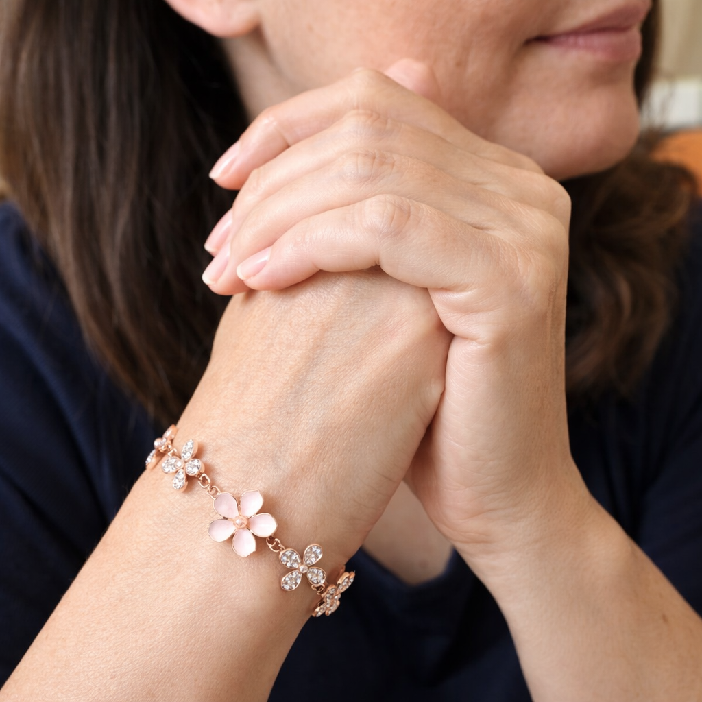 Antique Pink Flower Rose Gold Bracelet