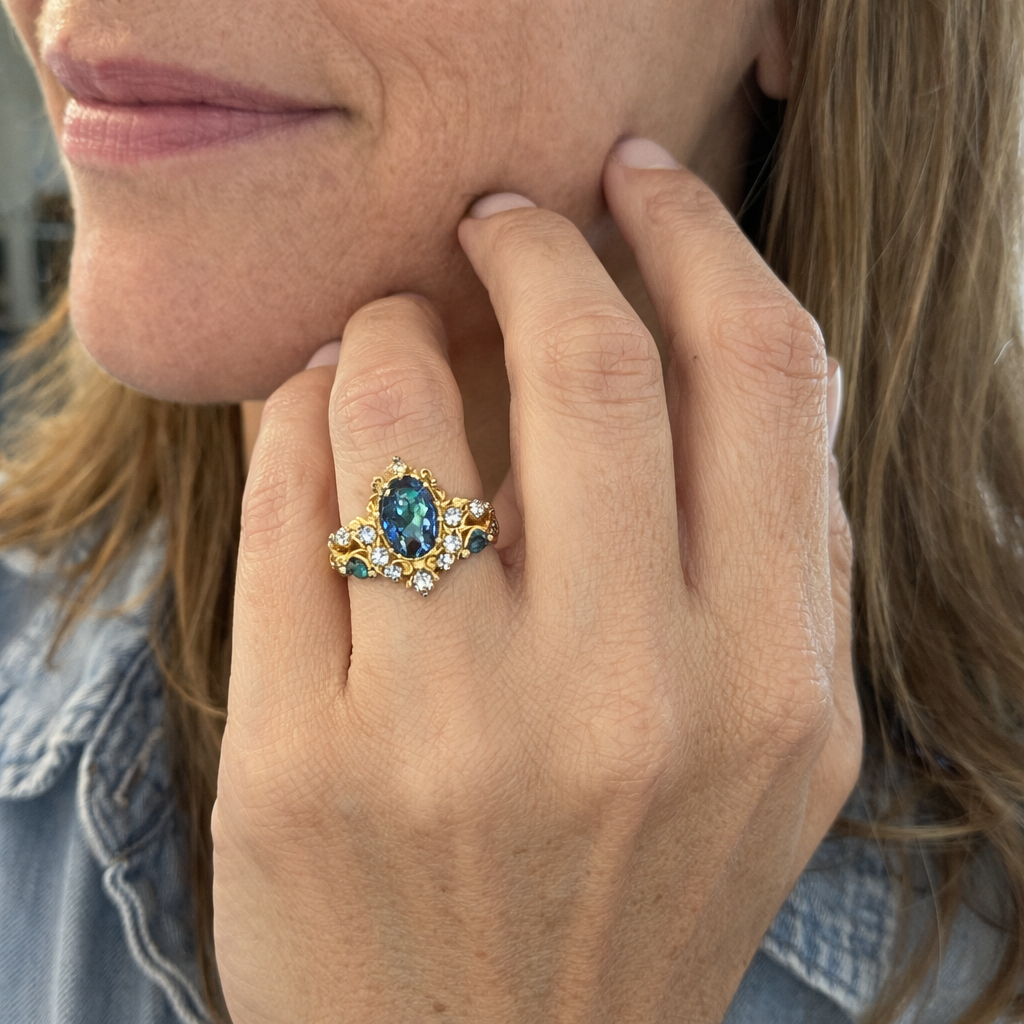 Azelia Sapphire Crown Yellow Gold Ring Set