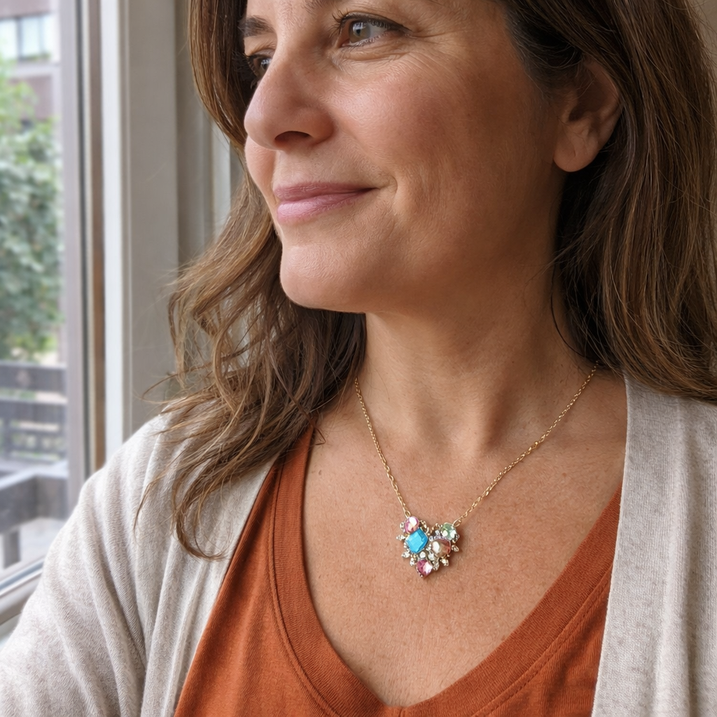 Colourful Sparkle Heart Yellow Gold Necklace