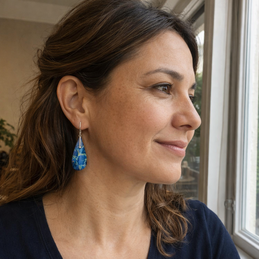 Light Blue Ocean Stone White Gold Earrings