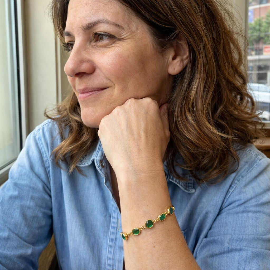 Emerald Link Chain Yellow Gold Bracelet
