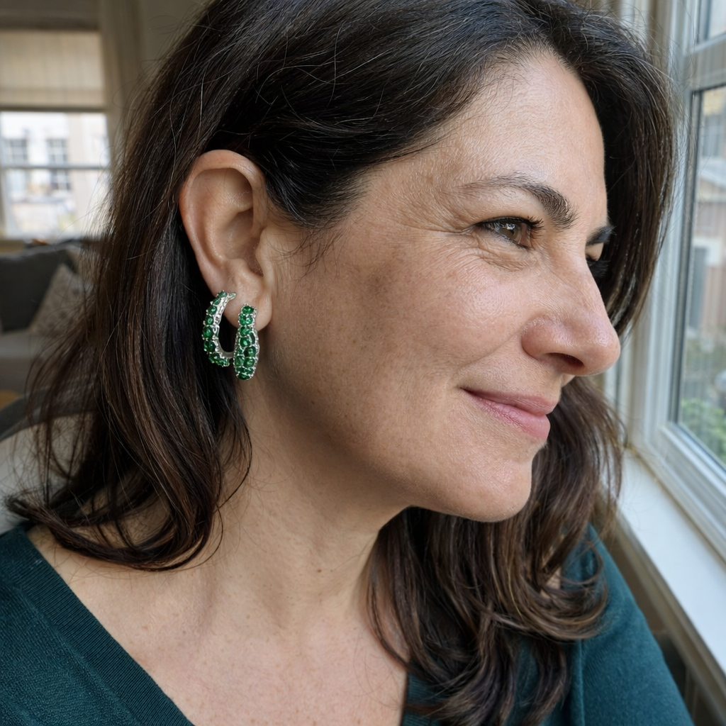 Elena Marlowe Emerald Hoop White Gold Earrings