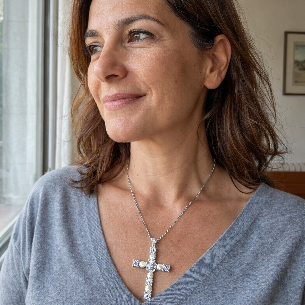 Lumen Opal Cross Yellow Gold Necklace