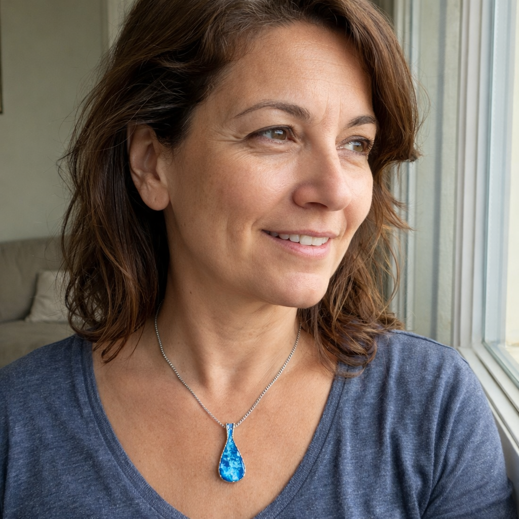 Light Blue Opal Teardrop White Gold Necklace