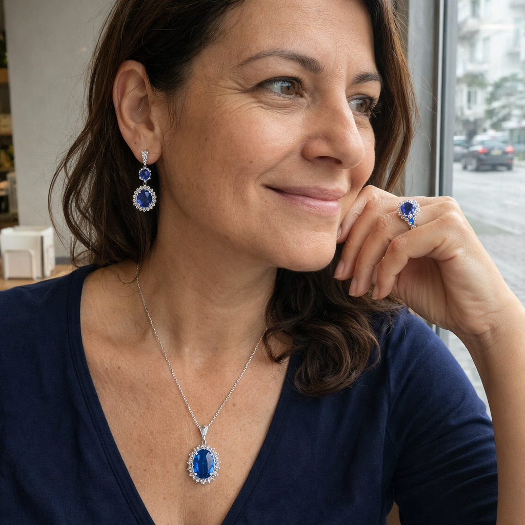 Aurielle Solwyn Blue Sapphire White Gold Set