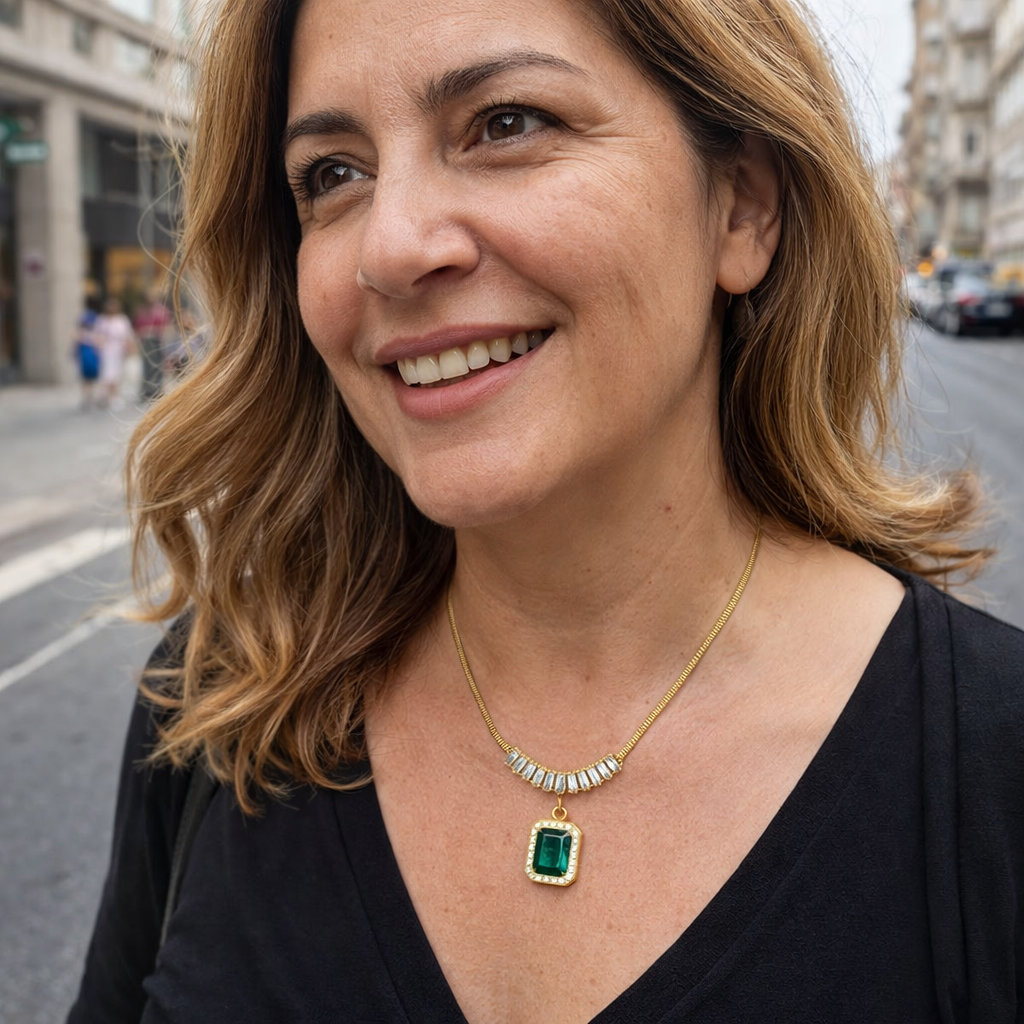 Regalia Prism Emerald Yellow Gold Necklace