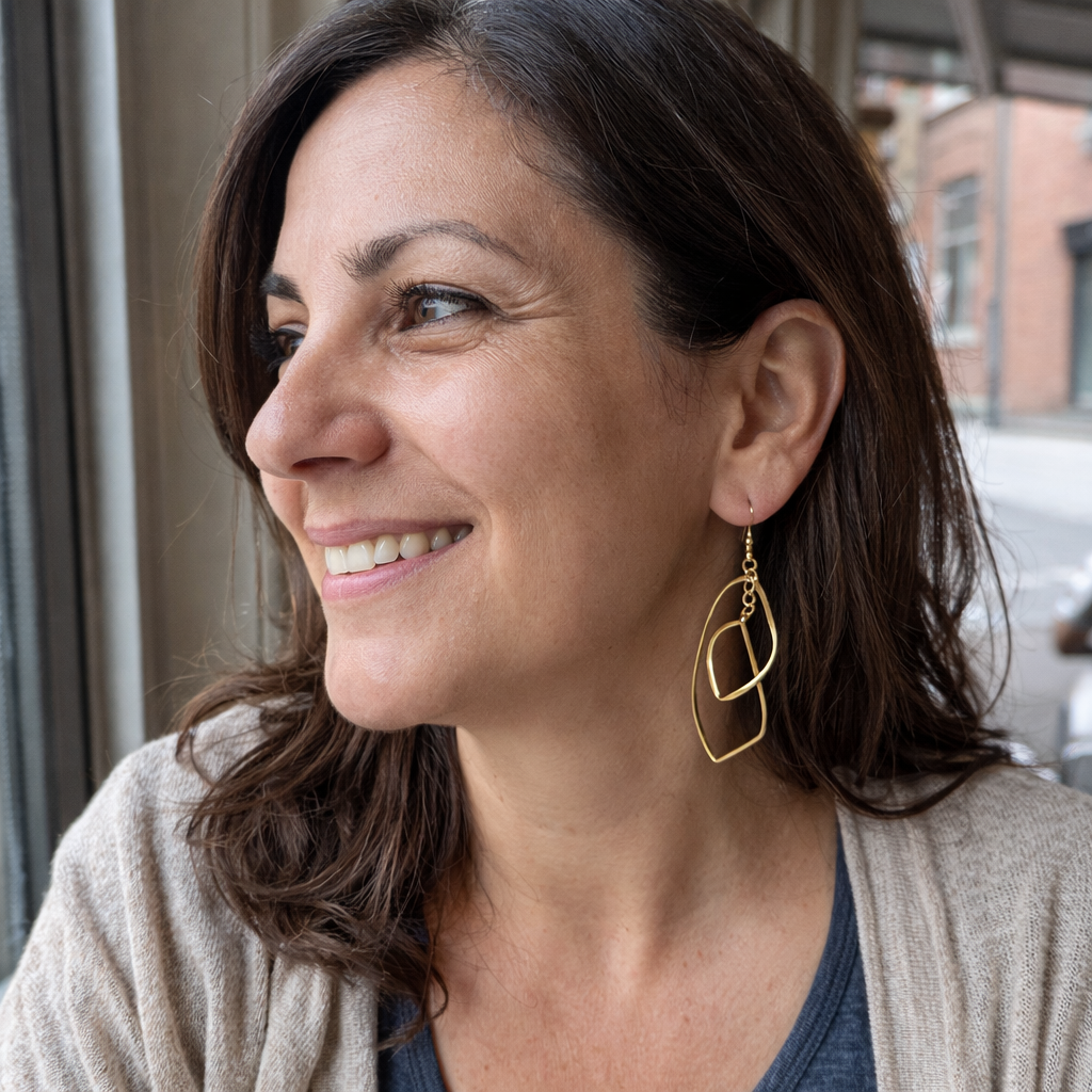 Minimalist Layered Drop Yellow Gold Earrings