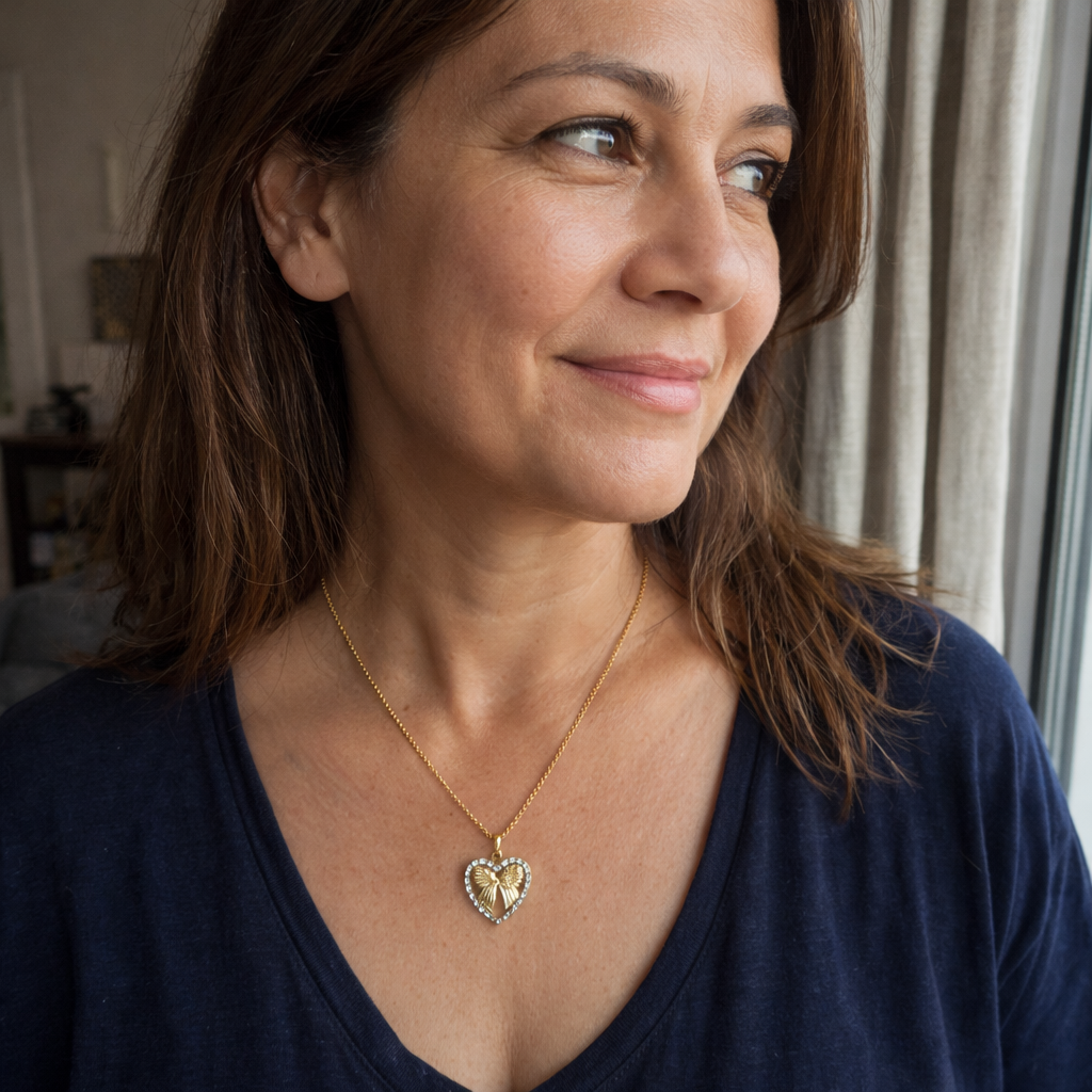 Heart and Butterfly Yellow Gold Necklace