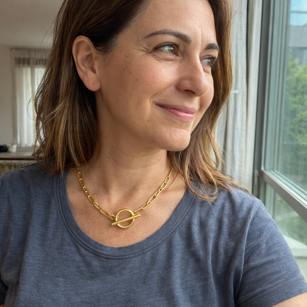 T Bar Link Yellow Gold Bracelet