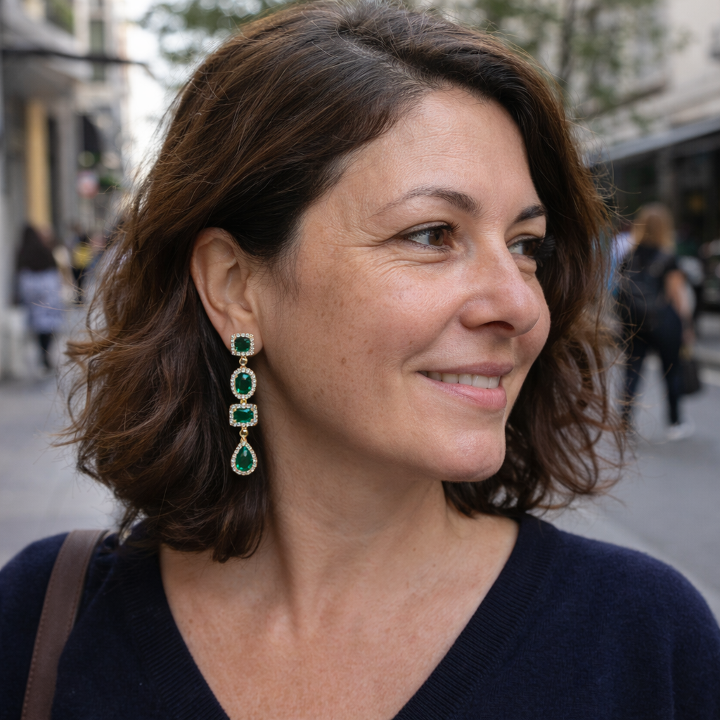Coraline Esmarisse Emerald Drop Yellow Gold Earrings
