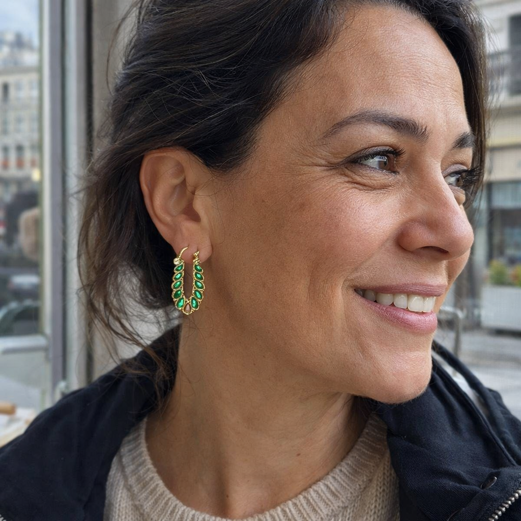 Elena Marlowe Emerald Hoop Yellow Gold Earrings