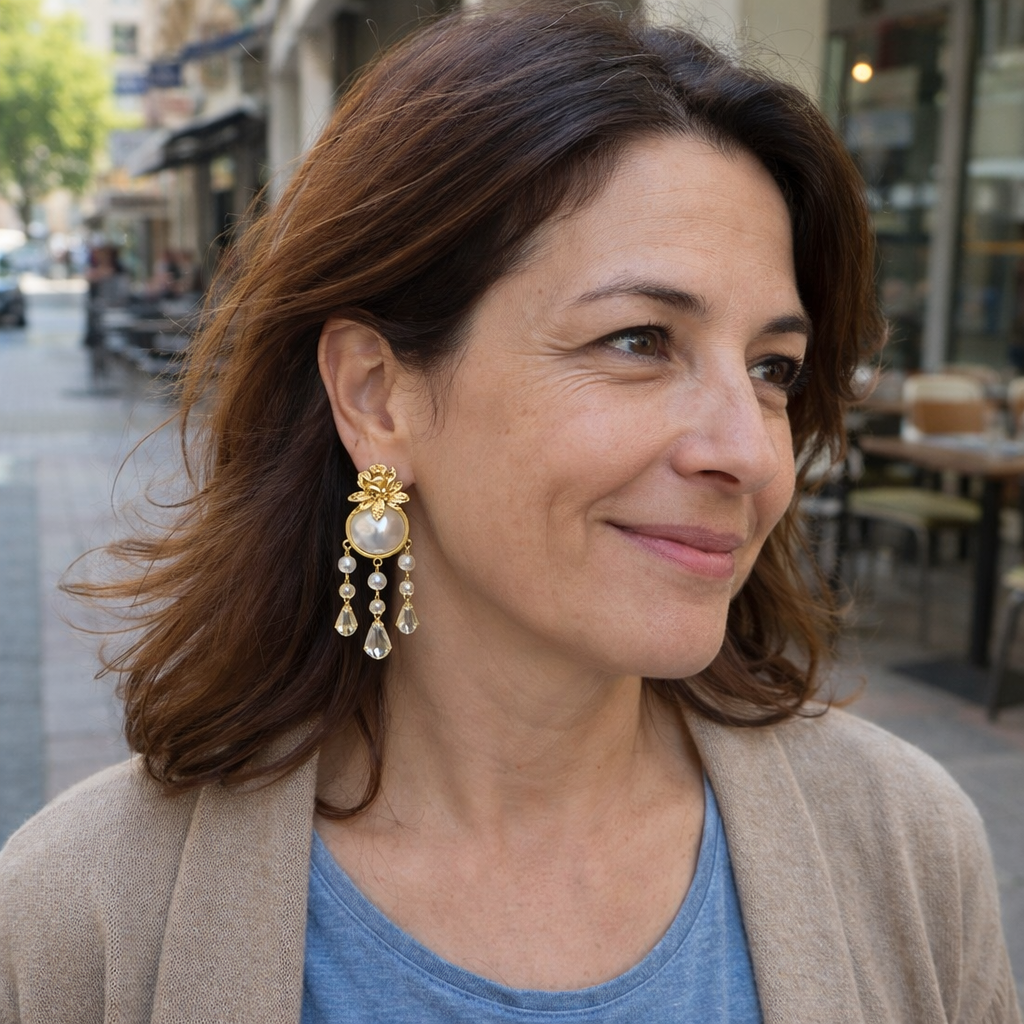 Ivoria Pearl Dewdrop Yellow Gold Earrings