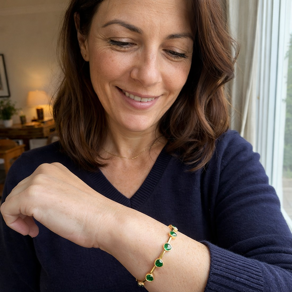 Green Hearts Yellow Gold Bracelet
