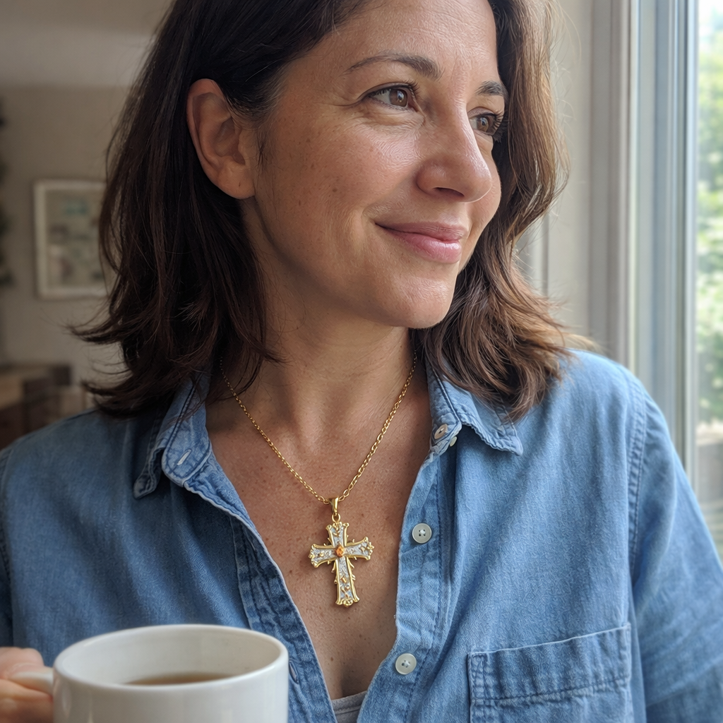 Radiant Cross Pendant Yellow Gold Necklace