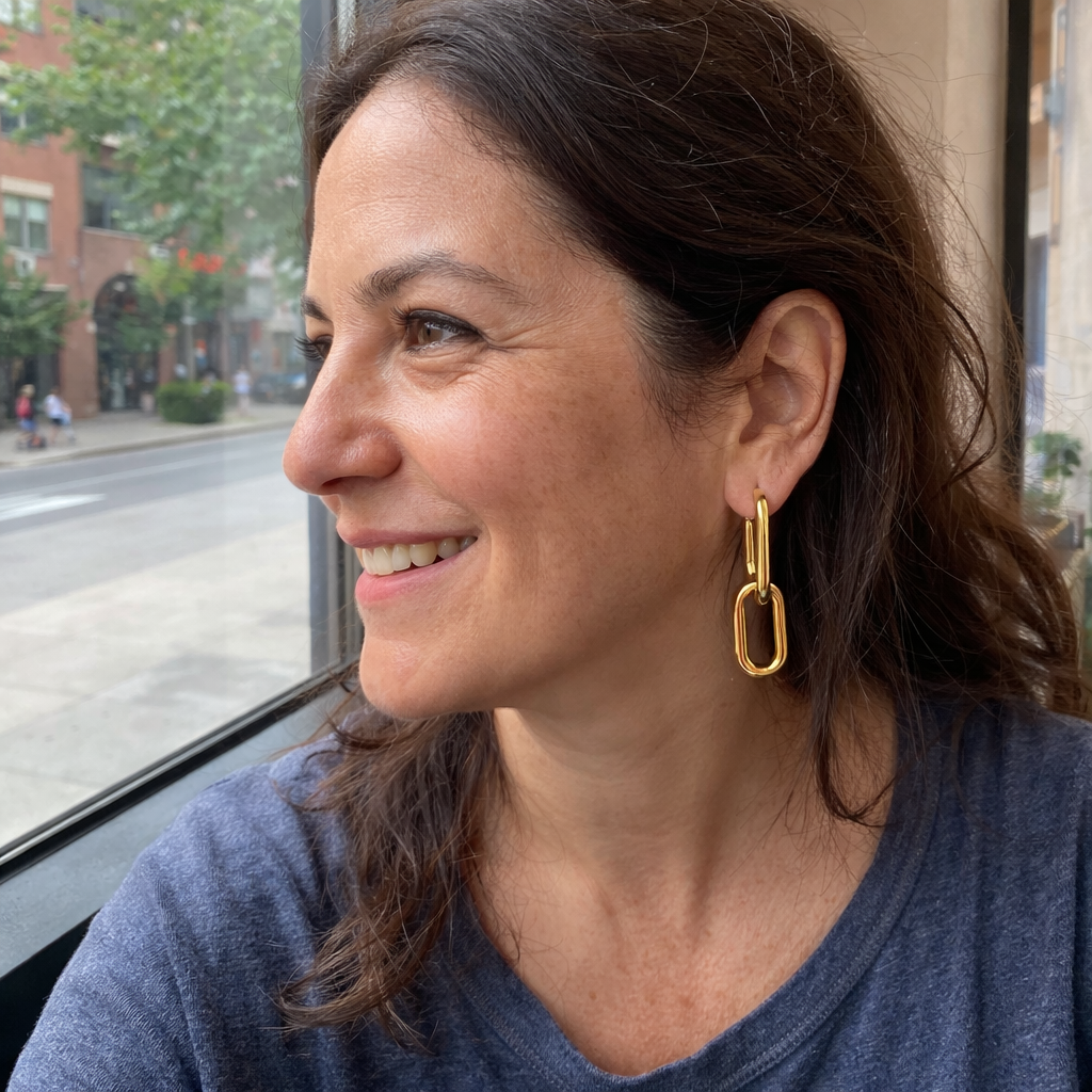 Link Drop Hoop Yellow Gold Earrings