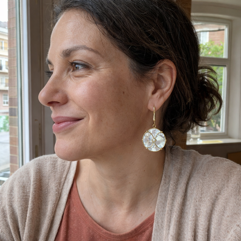 White Spiral Yellow Gold Earrings