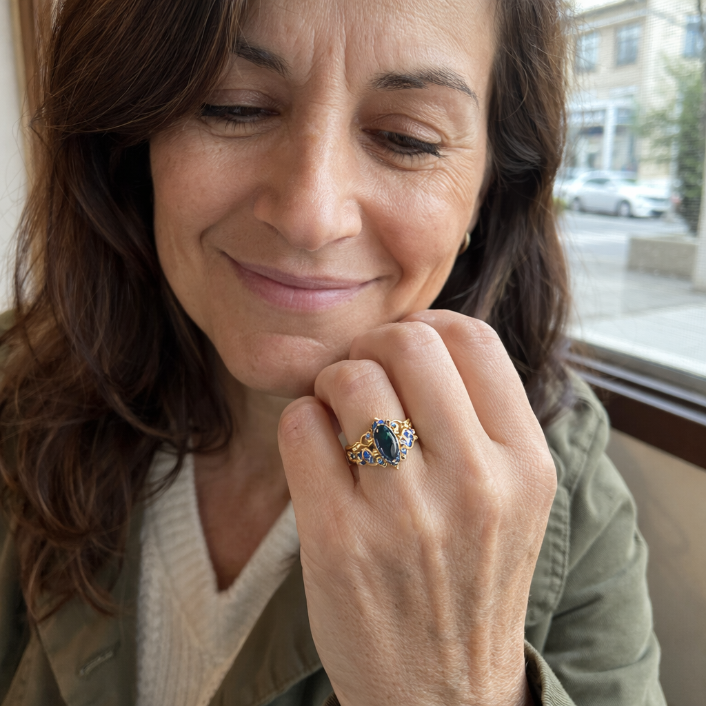 Azelia Sapphire Crown Yellow Gold Ring Set