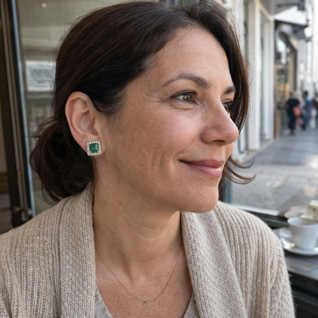 Ceryntha Malvae Emerald Yellow Gold Earrings
