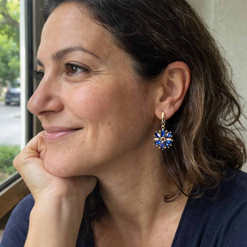 Calina Sapphire Flower Yellow Gold Earrings