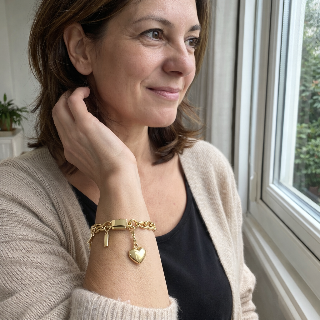 Thick Heart Yellow Gold Bracelet