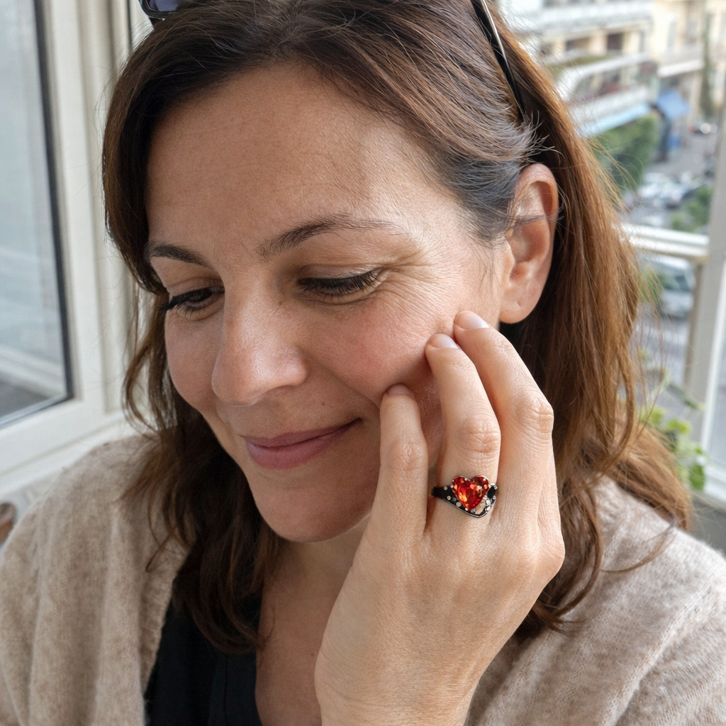 Calindra Rosethorne Ruby Ring Black Finish