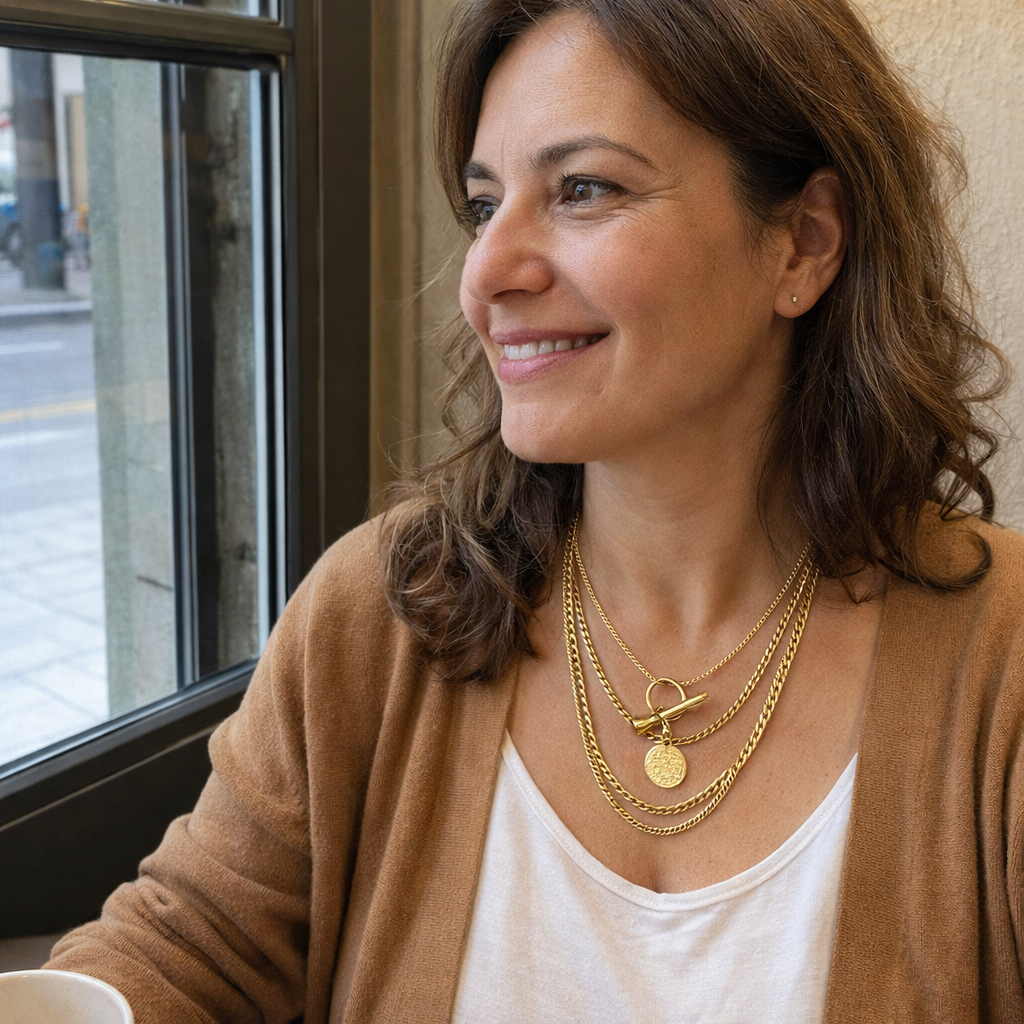 Savira Textured Coin Layered Yellow Gold Necklace