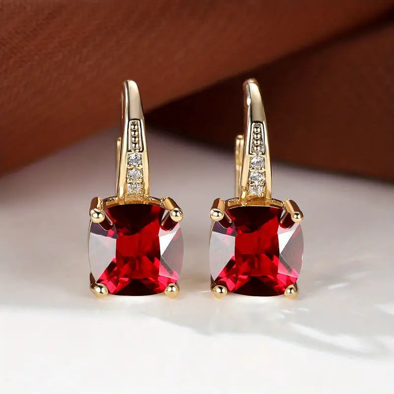 Mystic Stone Hoop Yellow Gold Earrings