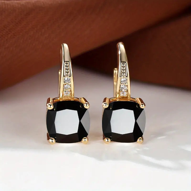 Mystic Stone Hoop Yellow Gold Earrings