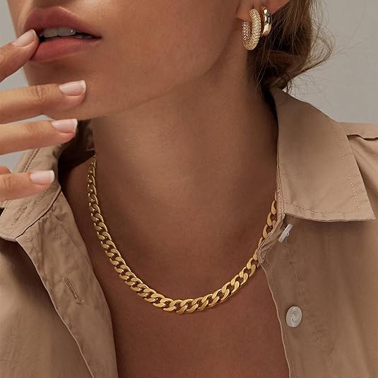 Thick Cuban Link Yellow Gold Necklace