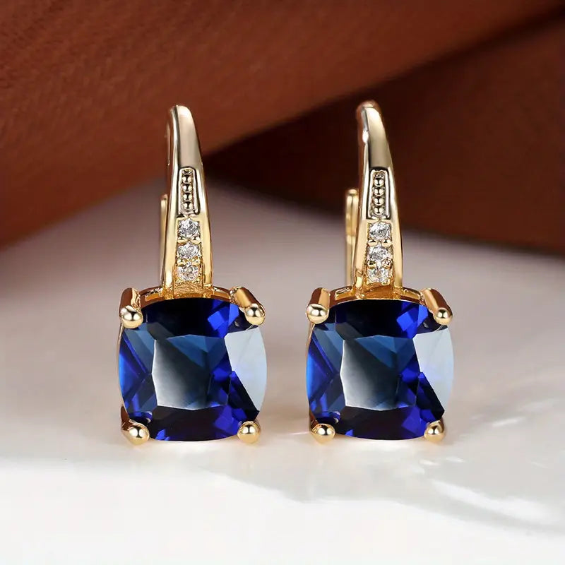 Mystic Stone Hoop Yellow Gold Earrings