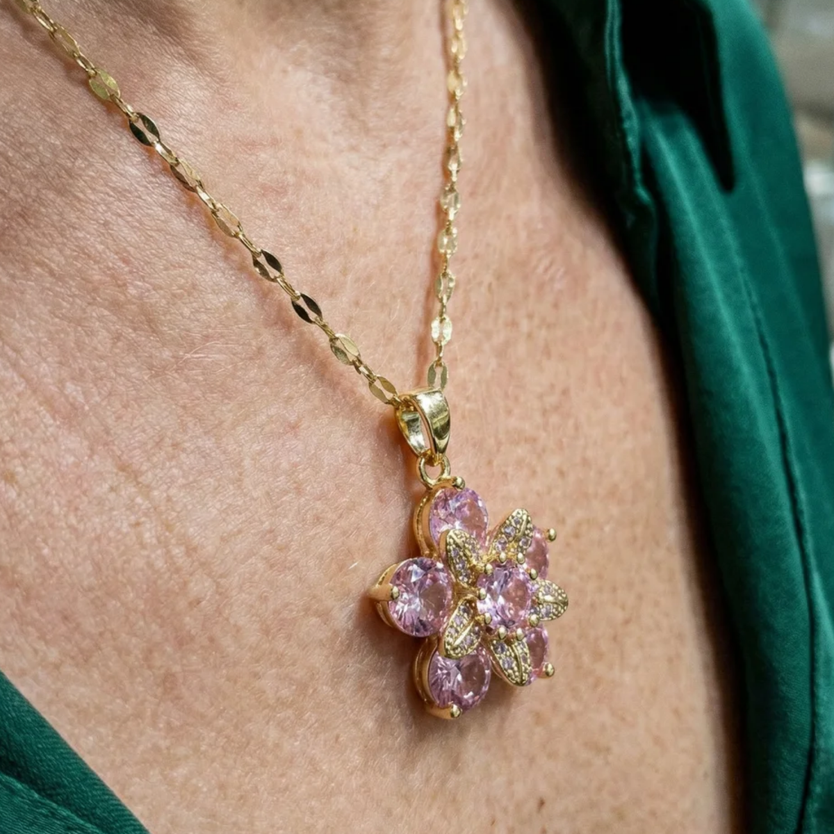 Amorea Pink Flower Necklace