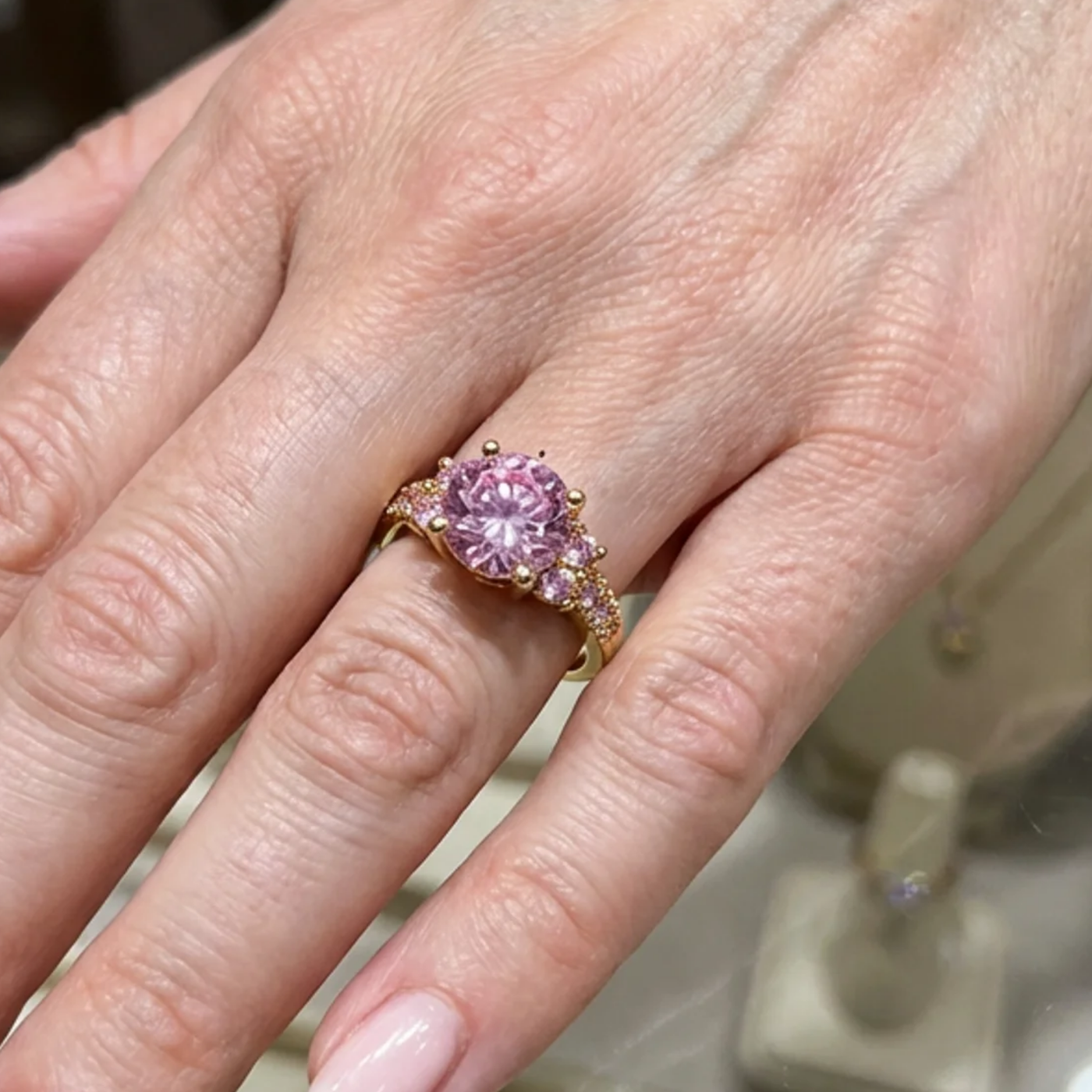 Celia Pink Sapphire Rosette White Gold Ring