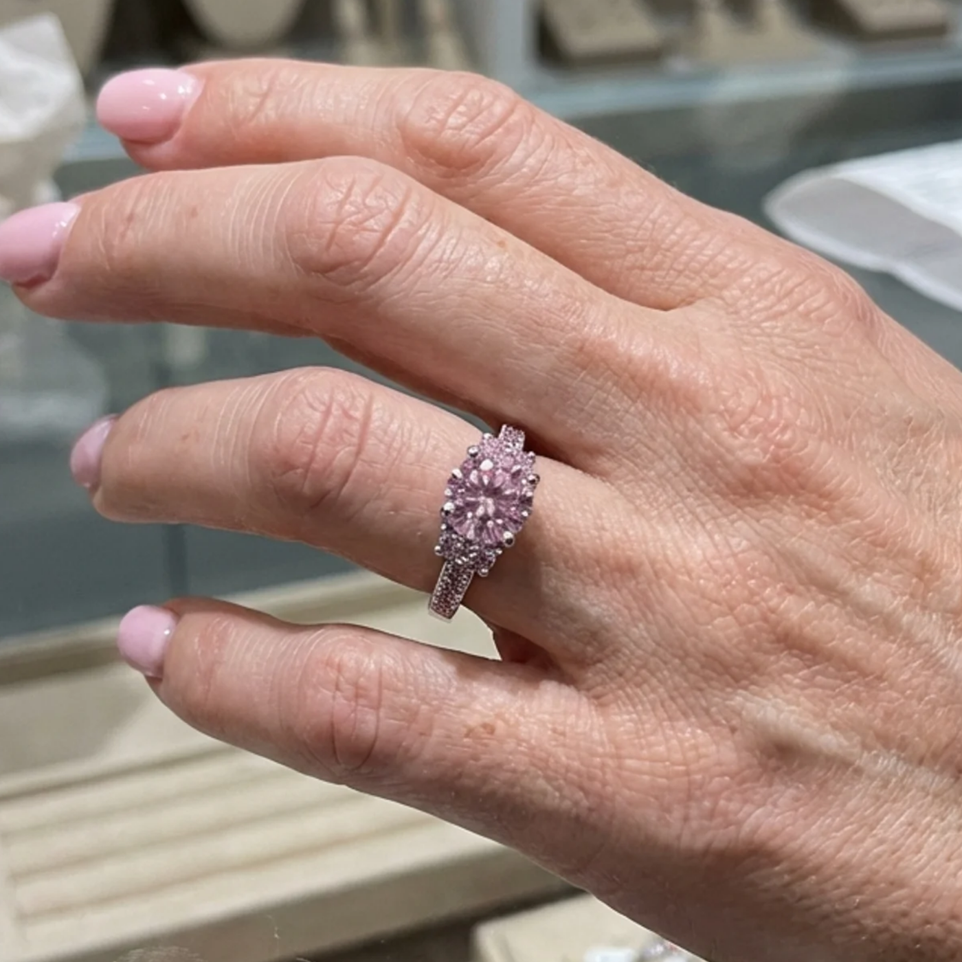 Celia Pink Sapphire Rosette White Gold Ring