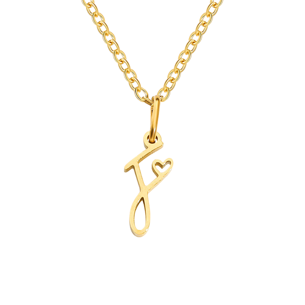 Heart Initial Yellow Gold Necklace