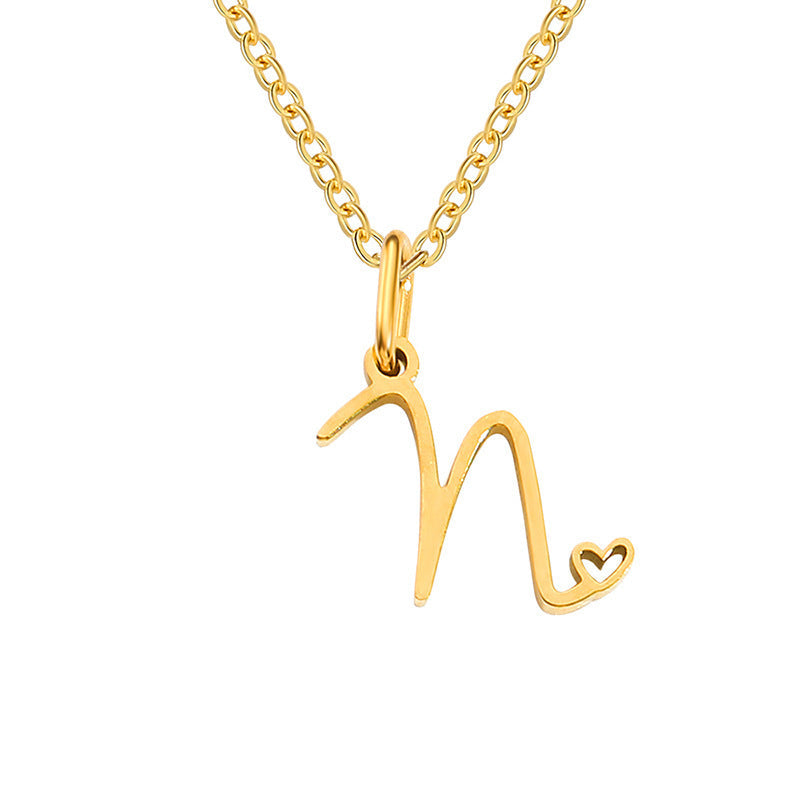 Heart Initial Yellow Gold Necklace