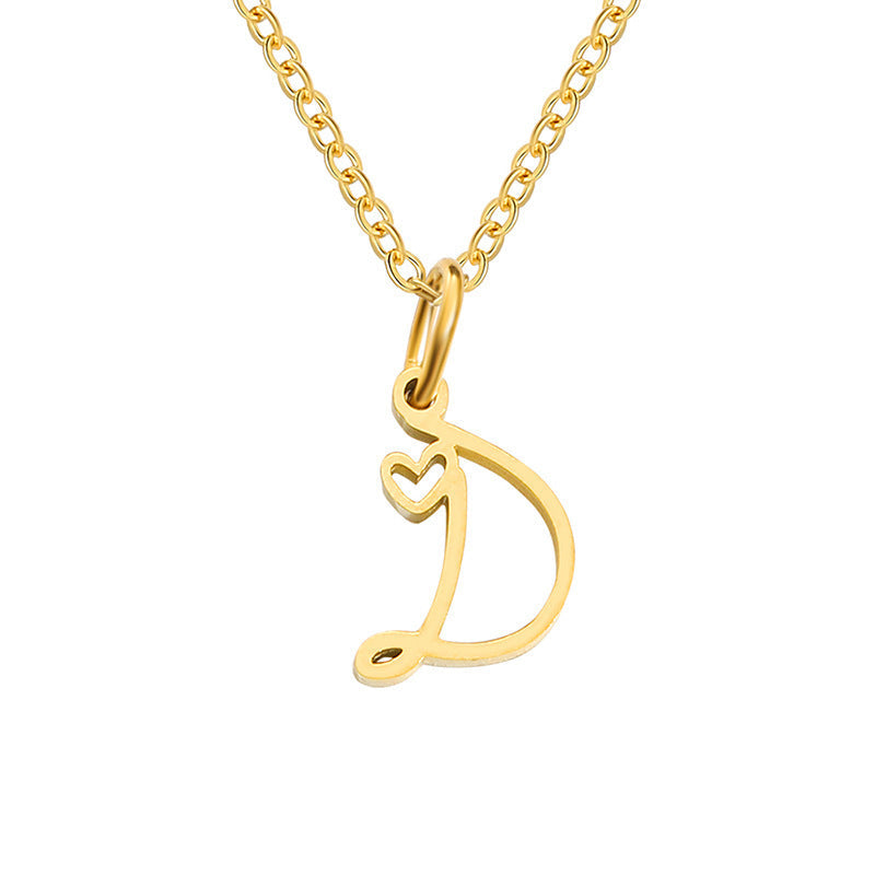 Heart Initial Yellow Gold Necklace