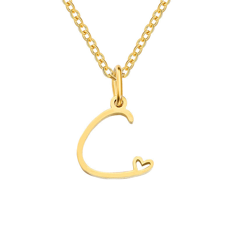 Heart Initial Yellow Gold Necklace