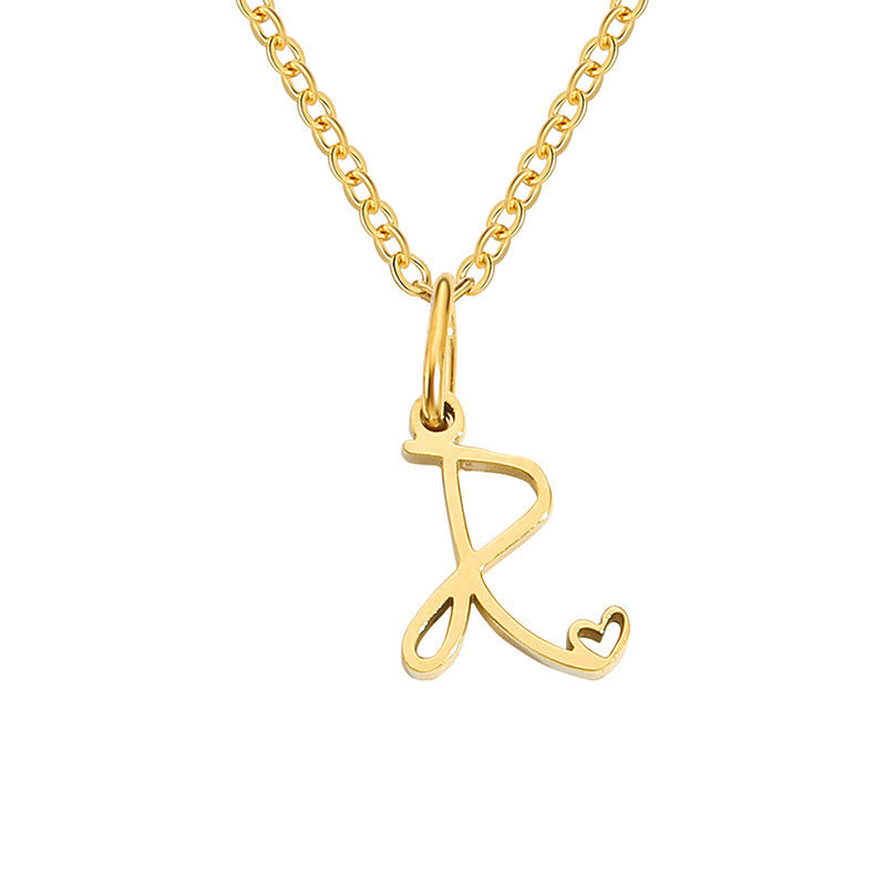 Heart Initial Yellow Gold Necklace