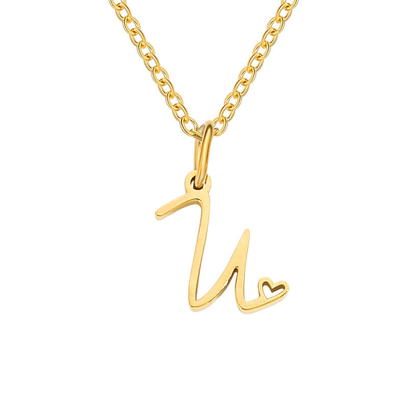 Heart Initial Yellow Gold Necklace