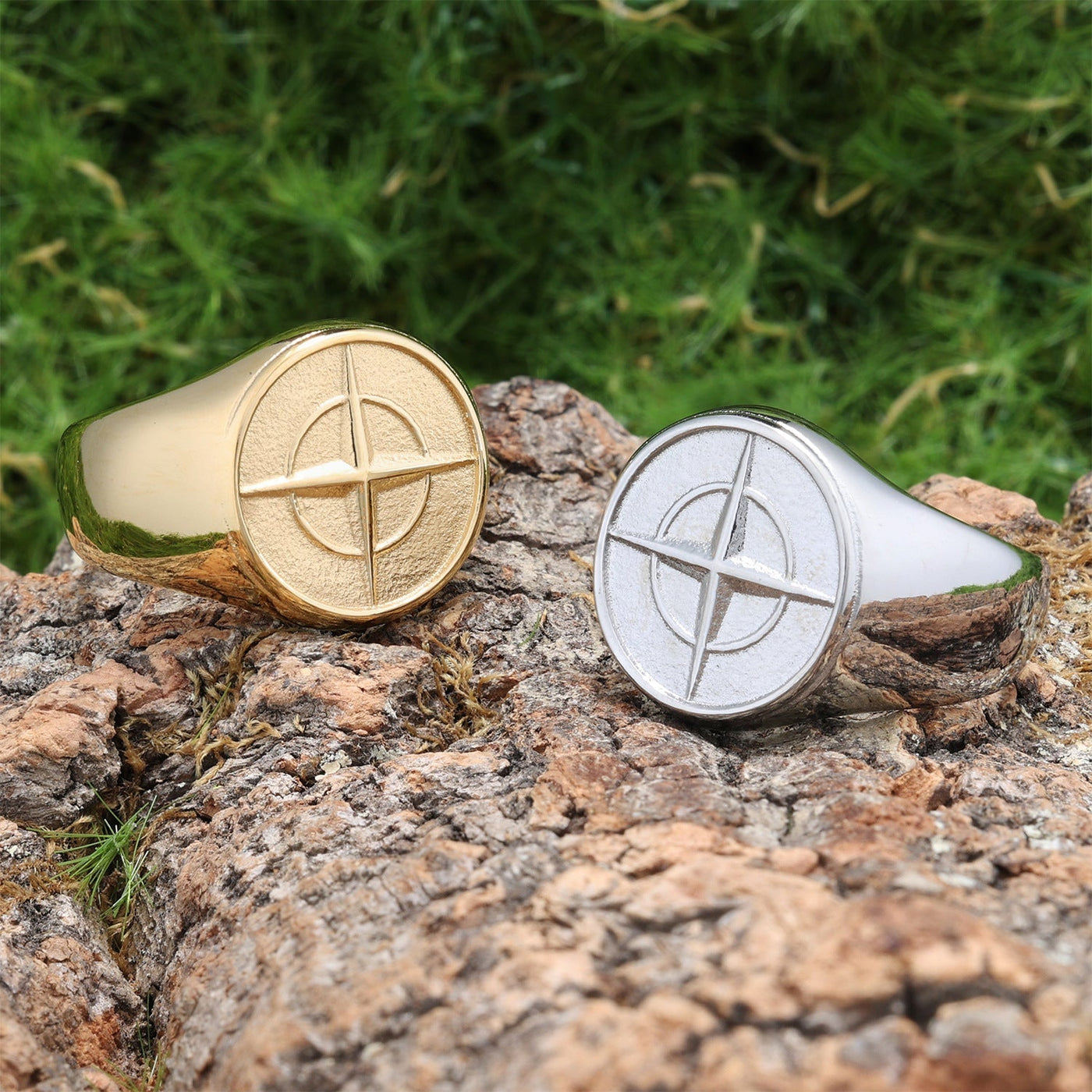 Anello Sigillo Bussola Classico Oro bianco