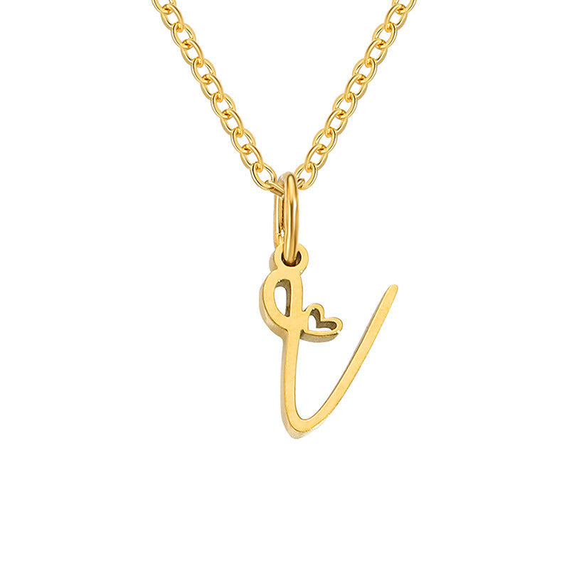 Heart Initial Yellow Gold Necklace
