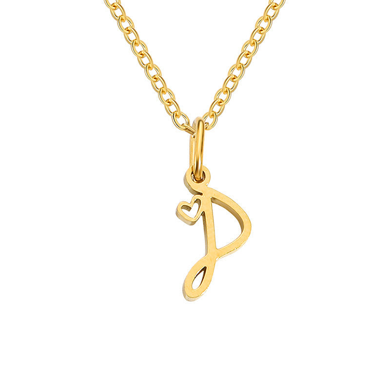 Heart Initial Yellow Gold Necklace